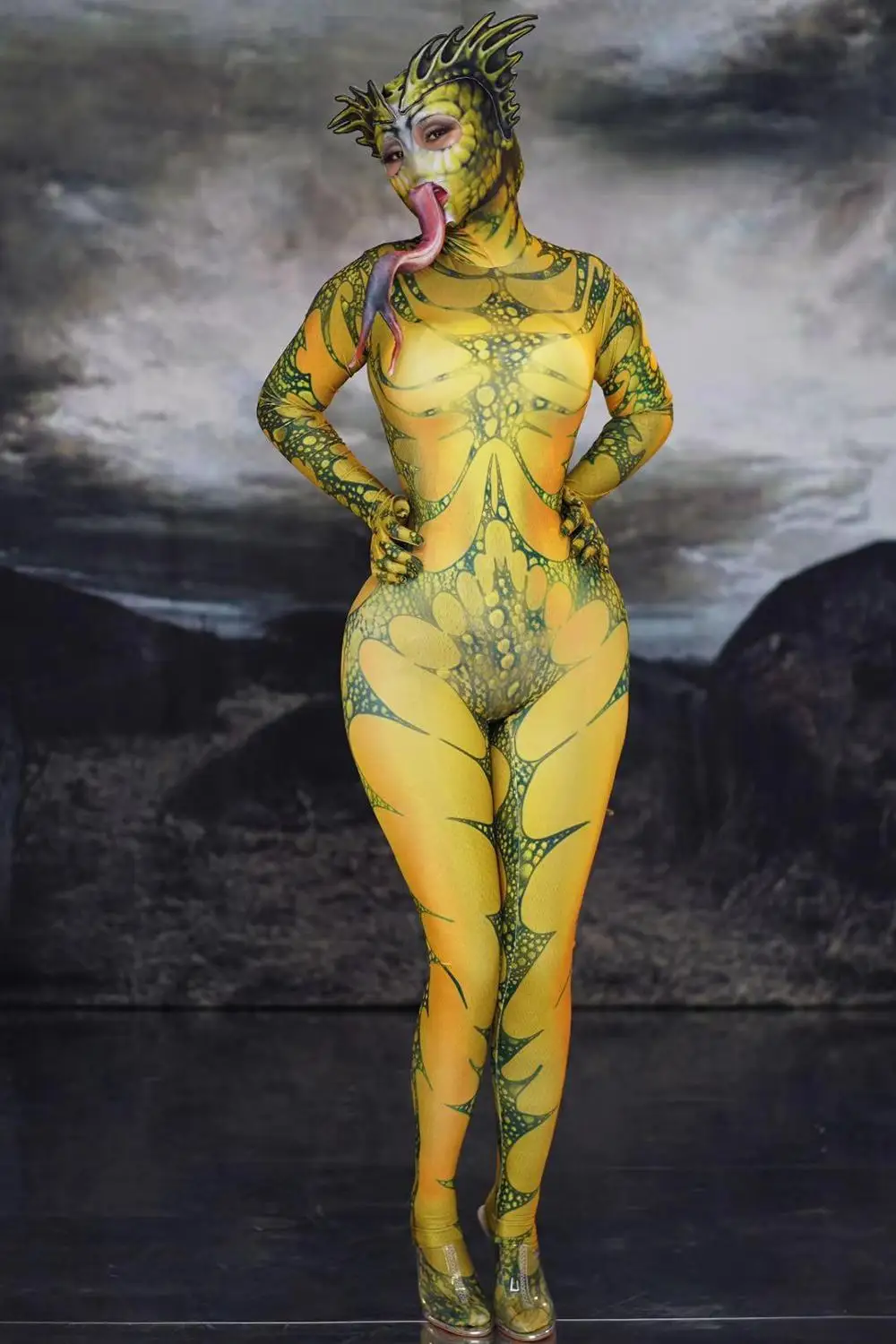 Halloween Animal Cosplay Costume Lady Nightclub Role Playing Lizard Pattern Printing Jumpsuit Club Party Show Jumpsuits |