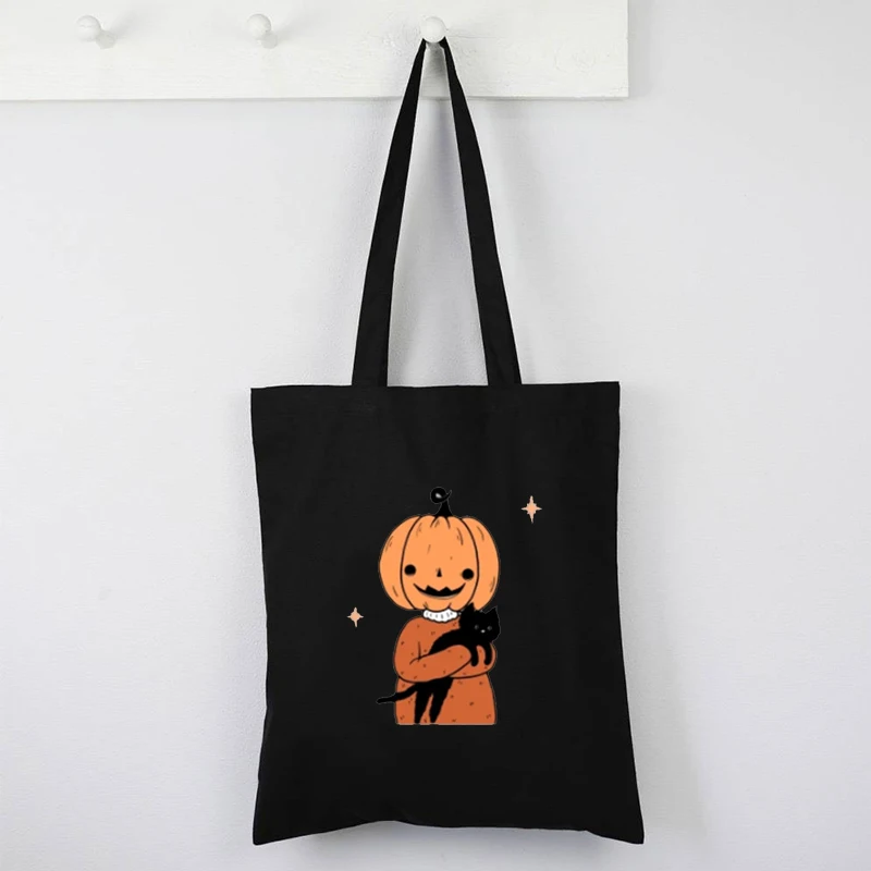 

Pumpkin Friend Canvas Tote Bag Halloween Pumpkin Tote Bag Casual Print Shopping Bag Women Custom Shopping Bags with Logo