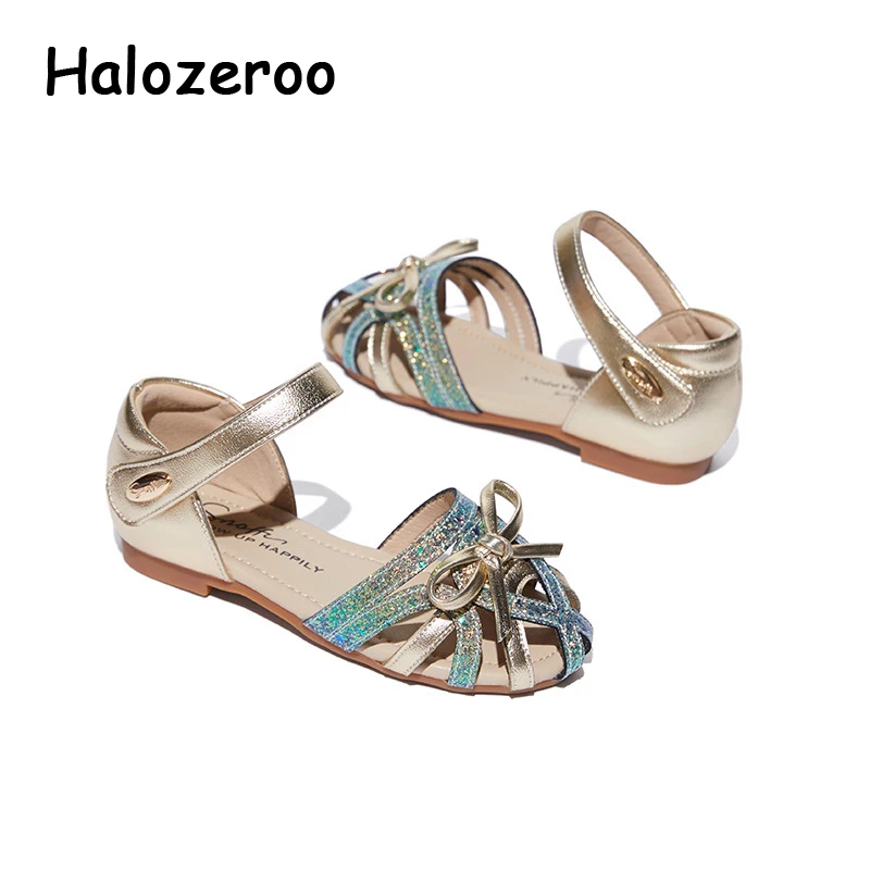 

Сандалии Детские с бантом, брендовые пляжные босоножки для девочек, мягкие модные туфли под платье, цвет золотистый, лето