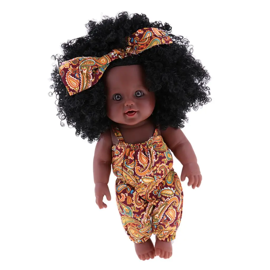 

Lifelike Vinyl Baby Doll African Black Girl Newborn Doll Toy in Clothes