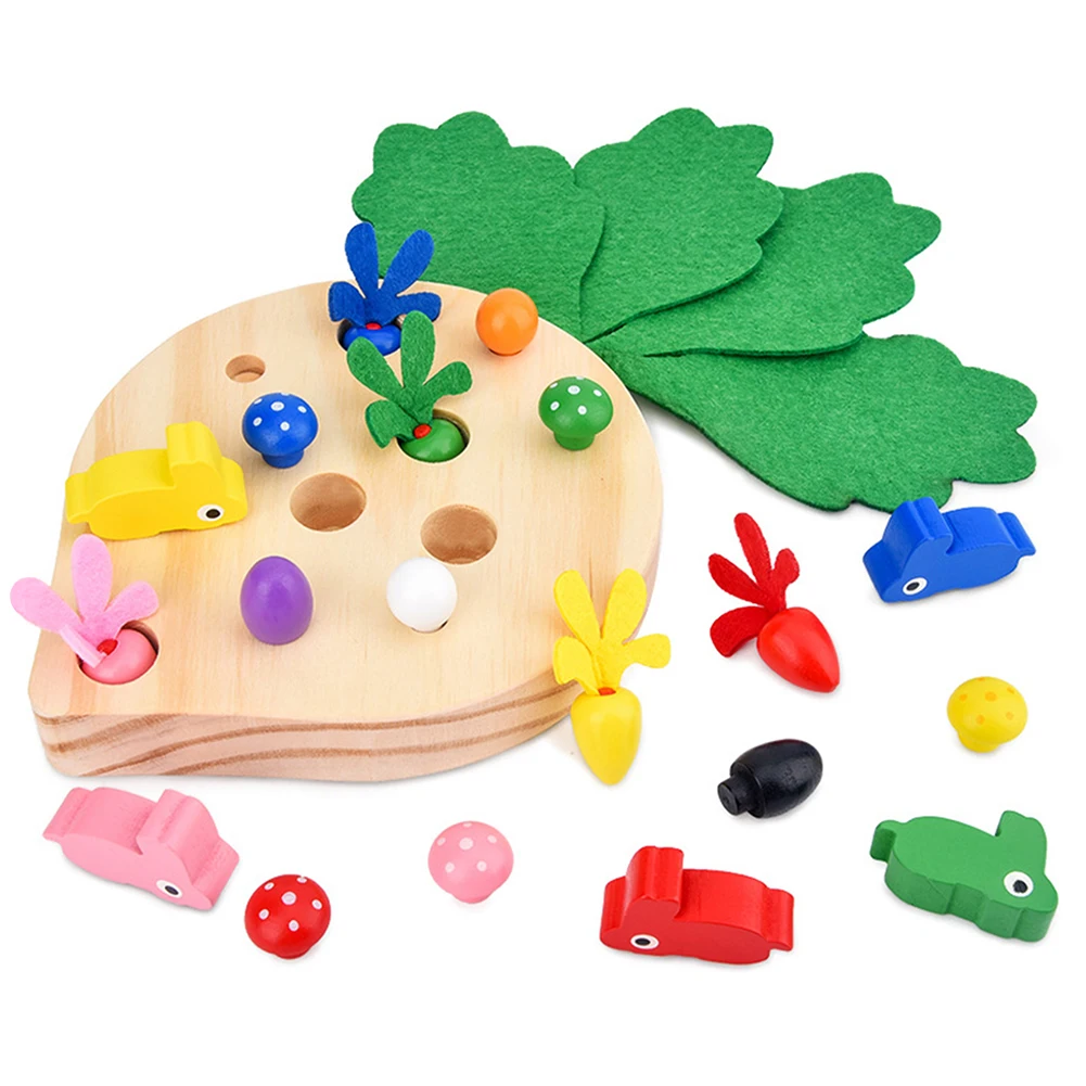 

Montessori Toy Set Wooden Bunny Pulling Carrot Toy Shape Size Sorting Puzzle Children Early Education Educational Toys