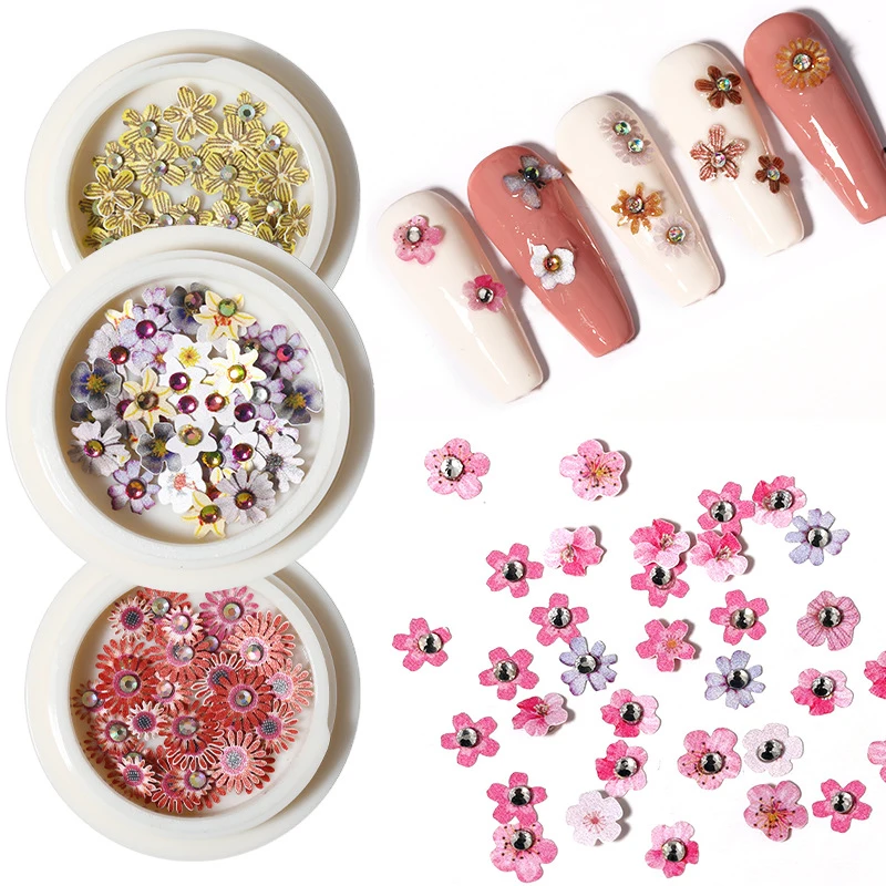 

6 Box Nail Art Flakes Wood Pulp Patch Mixed Simulation Flowers Butterfly Ultra-Thin Stickers DIY 3D Nail Decorations Accessories