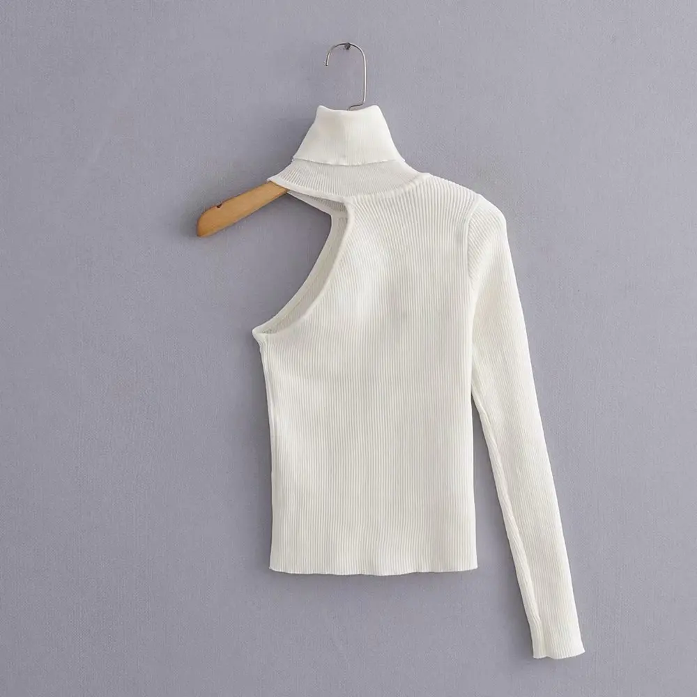 Асимметричный женский сексуальный вязаный свитер с открытым плечом белая