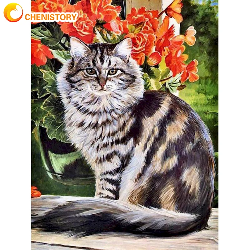 

CHENISTORY 5D DIY Diamond Mosaic Animal Diamond Painting Full Square Cross Stitch Cat Picture Rhinestones Art Kits Home Decor