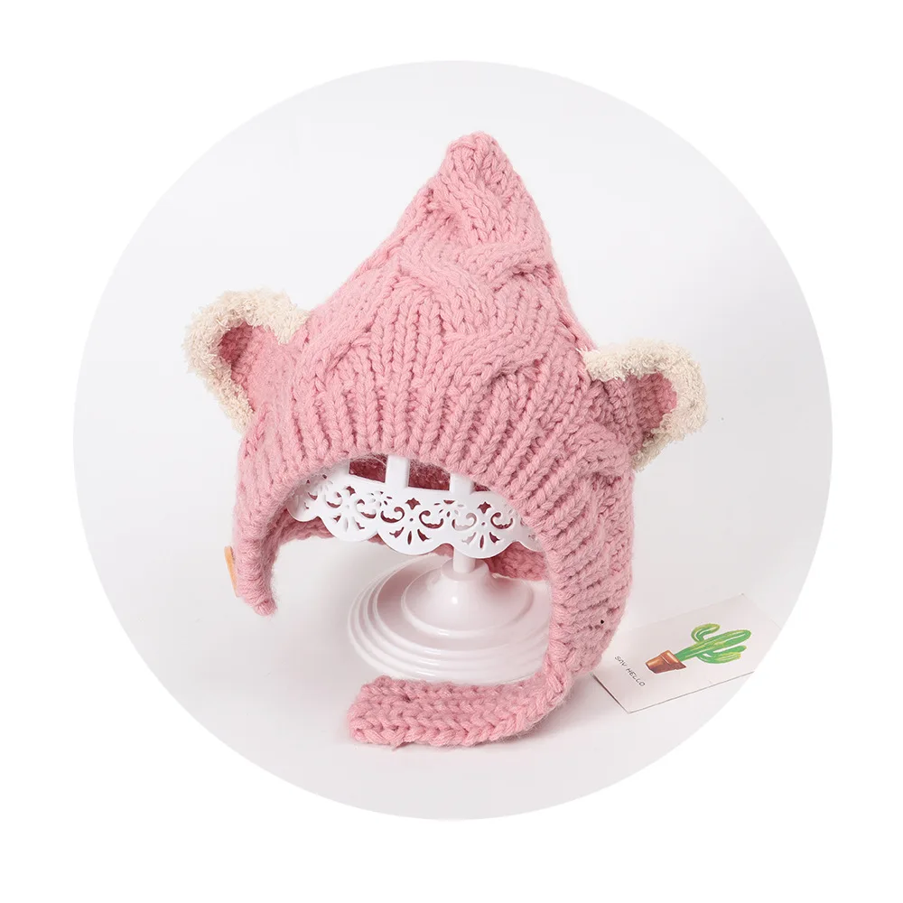 Детская Вязаная Шапка бини с кошачьими ушками на осень/зиму|Мужская Skullies &