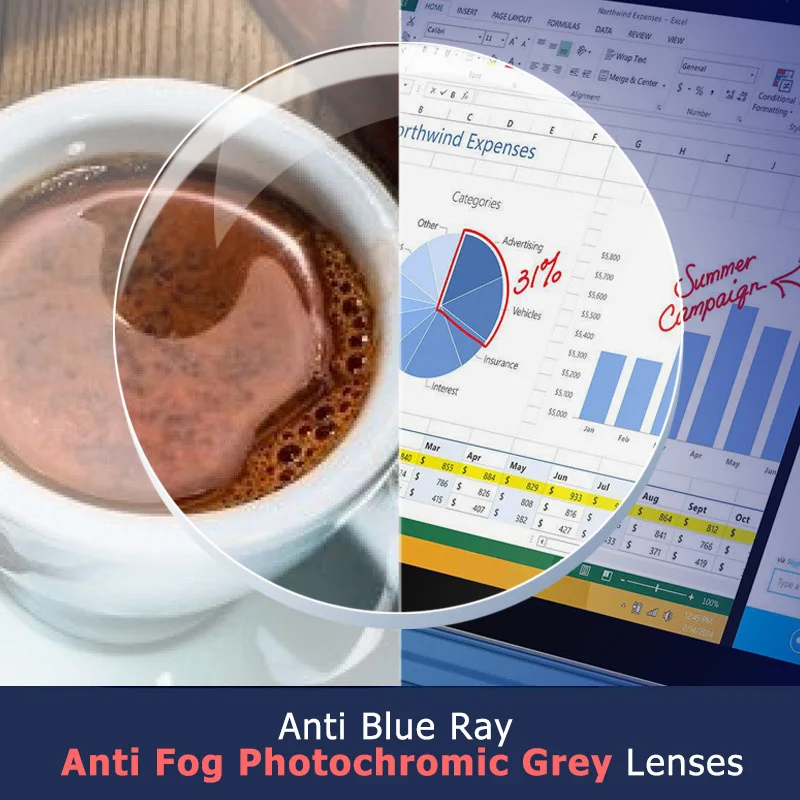 

Anti Fog Blue Light Blocking Prescription Lenses Photochromic Grey Myopia Hyperopia Eyeglass Lens for Optical Spectacle Glasses