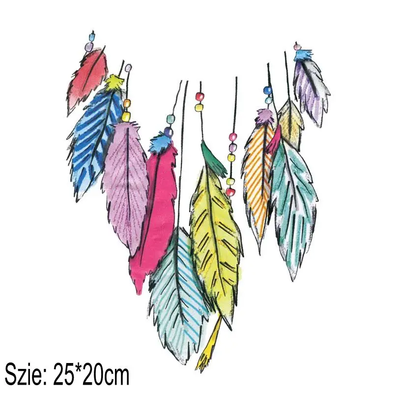 Термонаклейки с разноцветными перьями 25 х20 см | Дом и сад