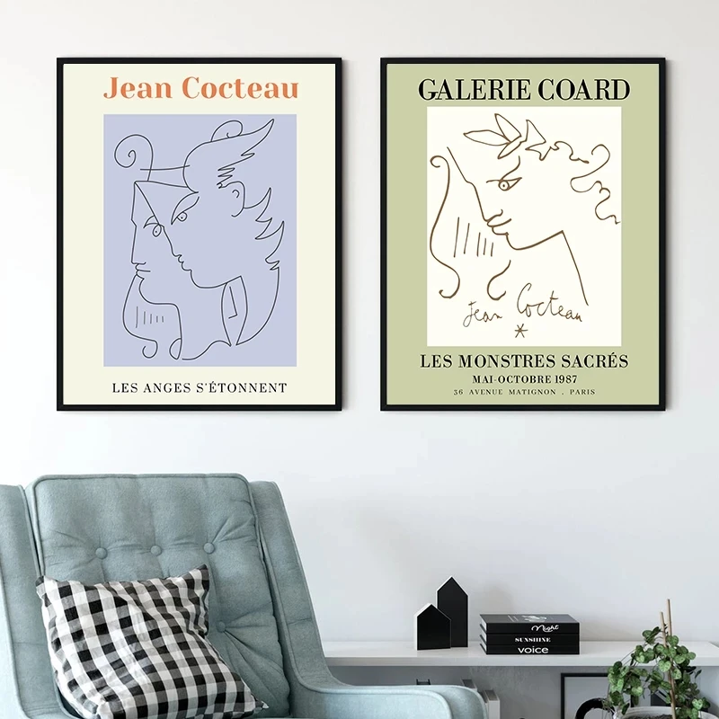 

Jean Cocteau Exhibition French Vintage Posters and Prints Fine Art Painting on Canvas Gallery Wall Picture for Living Room Decor
