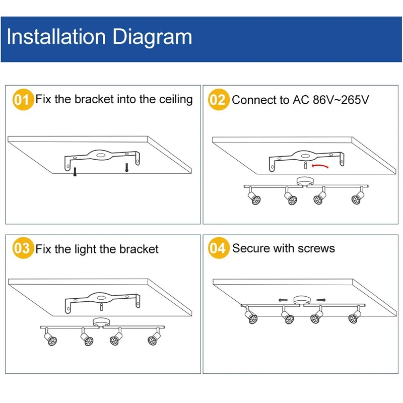 

New Arrival 4 Heads Ceiling Lamp Lighting Angle Adjustable Spotlights GU10 Spot Lights Bulb for Store Shop Showroom Lighting