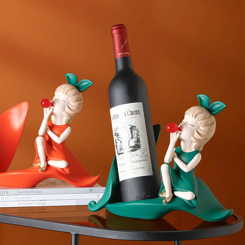 Statue for Red Wine Stand Home Restaurant Desktop Decoration Accessories Resin Ornament  Lady Sculpture Wines Holder Girl Figure