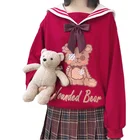 Весенняя Милая Женская Толстовка Harajuku в стиле преппи с матросским воротником, толстовка с милым принтом медведя, одежда с бантом для девочек-подростков