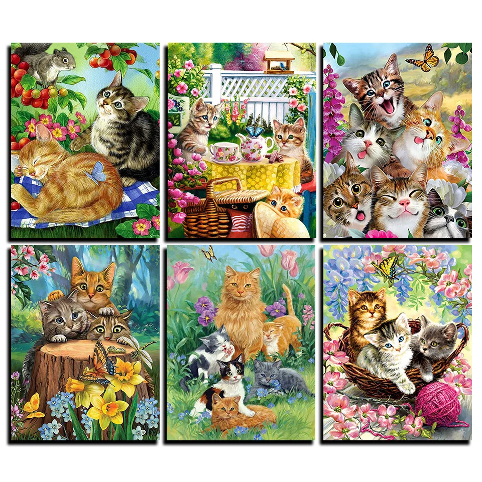 

5D Diy Cat Diamond Painting Kit Diamond Embroidery Color Animal Art Kit Landscape Square Round Diamond Home Decoration