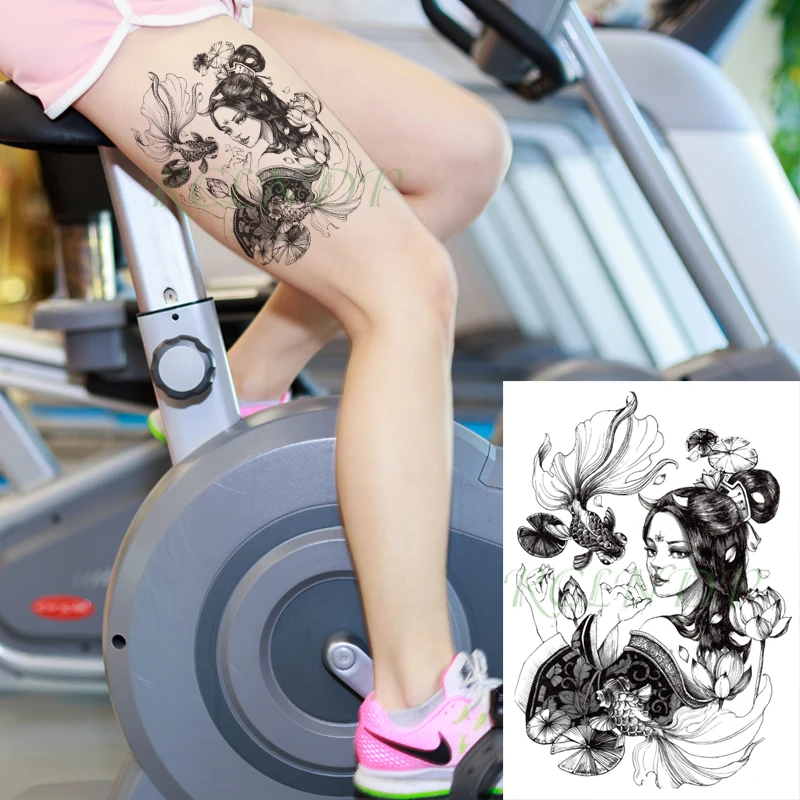 

Waterproof Temporary Tattoo Sticker Fish Japanese Style Sexy Girl Lotus Flower Totem Fake Tatto Flash Tatoo for Men Women