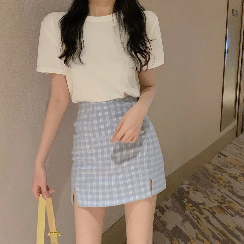 Женская синяя и белая клетчатая мини юбка трапециевидной формы женская короткая