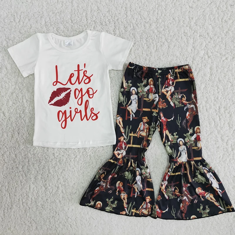 

Toddler Infant Cute Letter Short Sleeve T-Shirt Beautiful Girls Bell Bottom Fashion Baby Outfit Wholesale Boutique Clothes