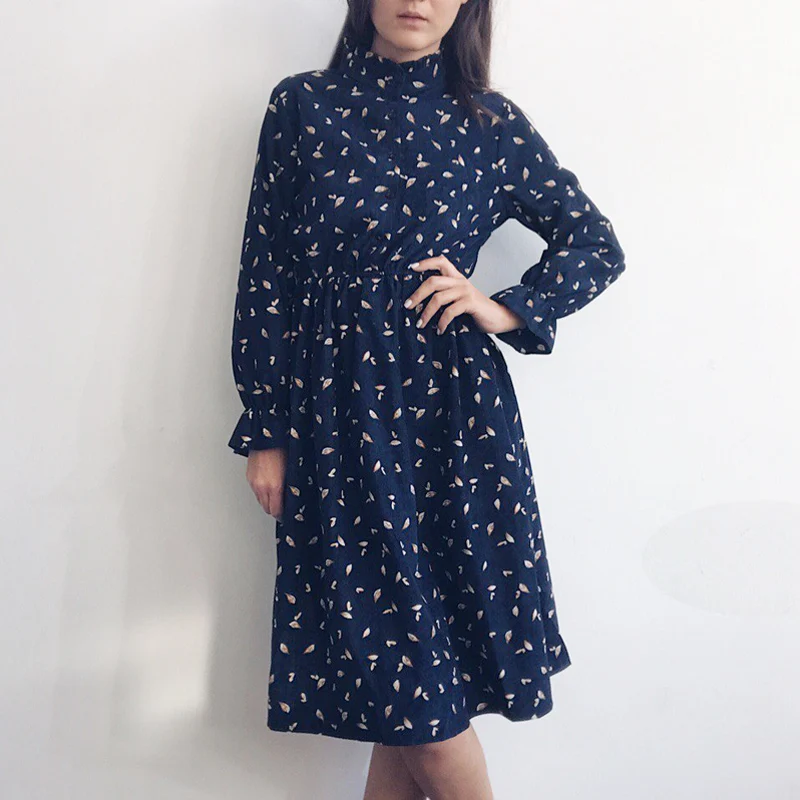 Зимние вельветовые цветочные принты женские эластичные талии осенне зимнее