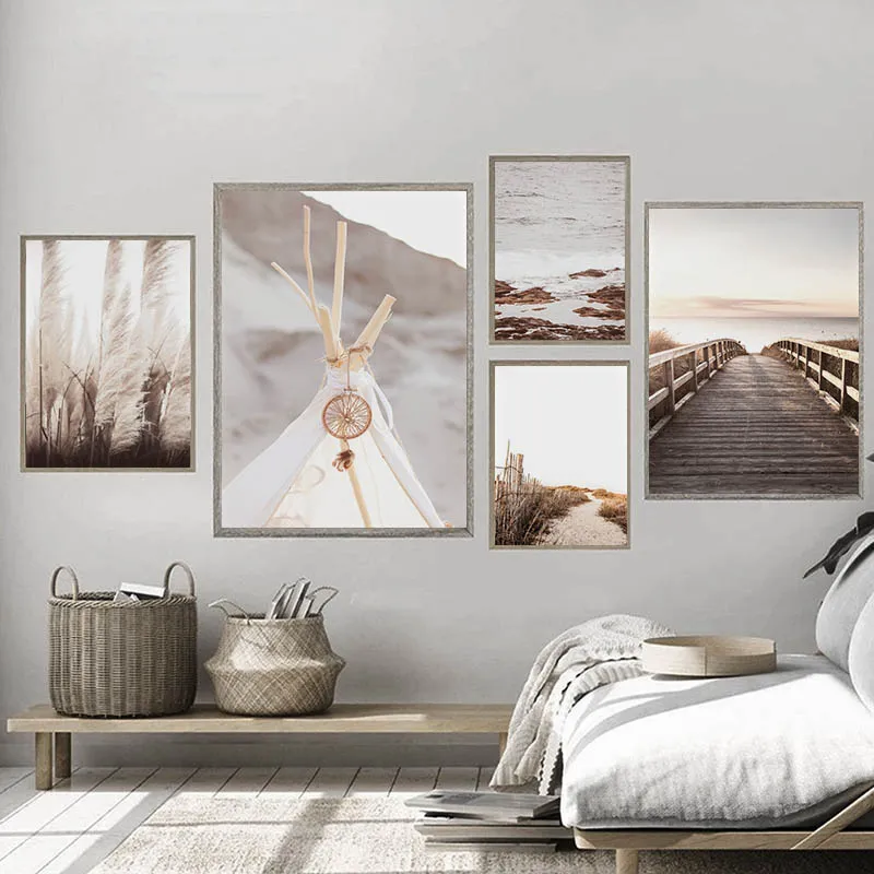 

Beach Sunset Nature Landscape Poster Desert Grass Wall Print Nordic Art Painting Decorative Picture Modern Home DecorCanvas