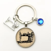 new nine color artificial crystal sewing machine silhouette art keychain cute model glass dome pendant creative key chain gift