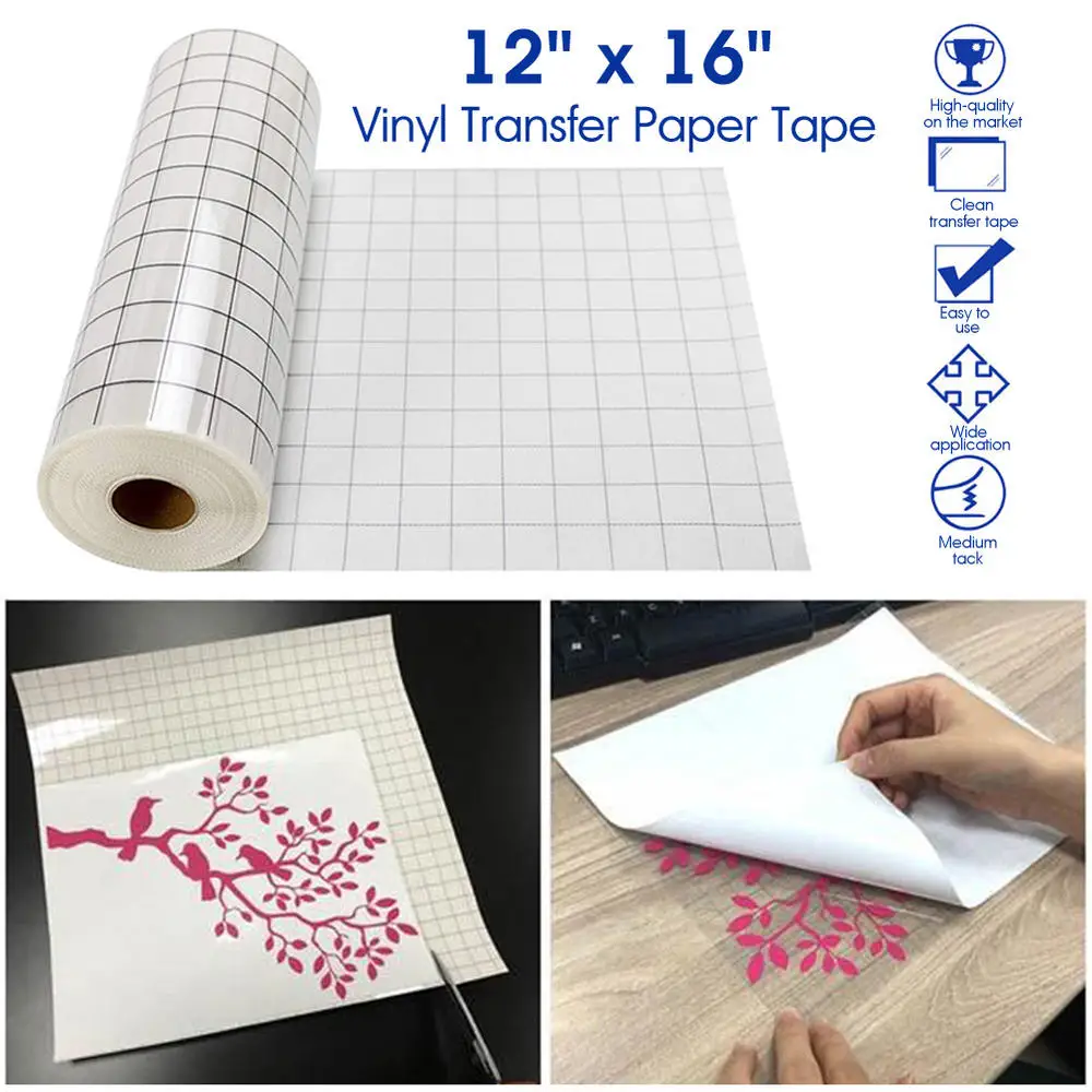 Rollo de cinta de papel de transferencia de vinilo, 12x60 pulgadas, adhesivo Cricut, rejilla de alineación transparente, papel de fijación por calor, papeles de posicionamiento