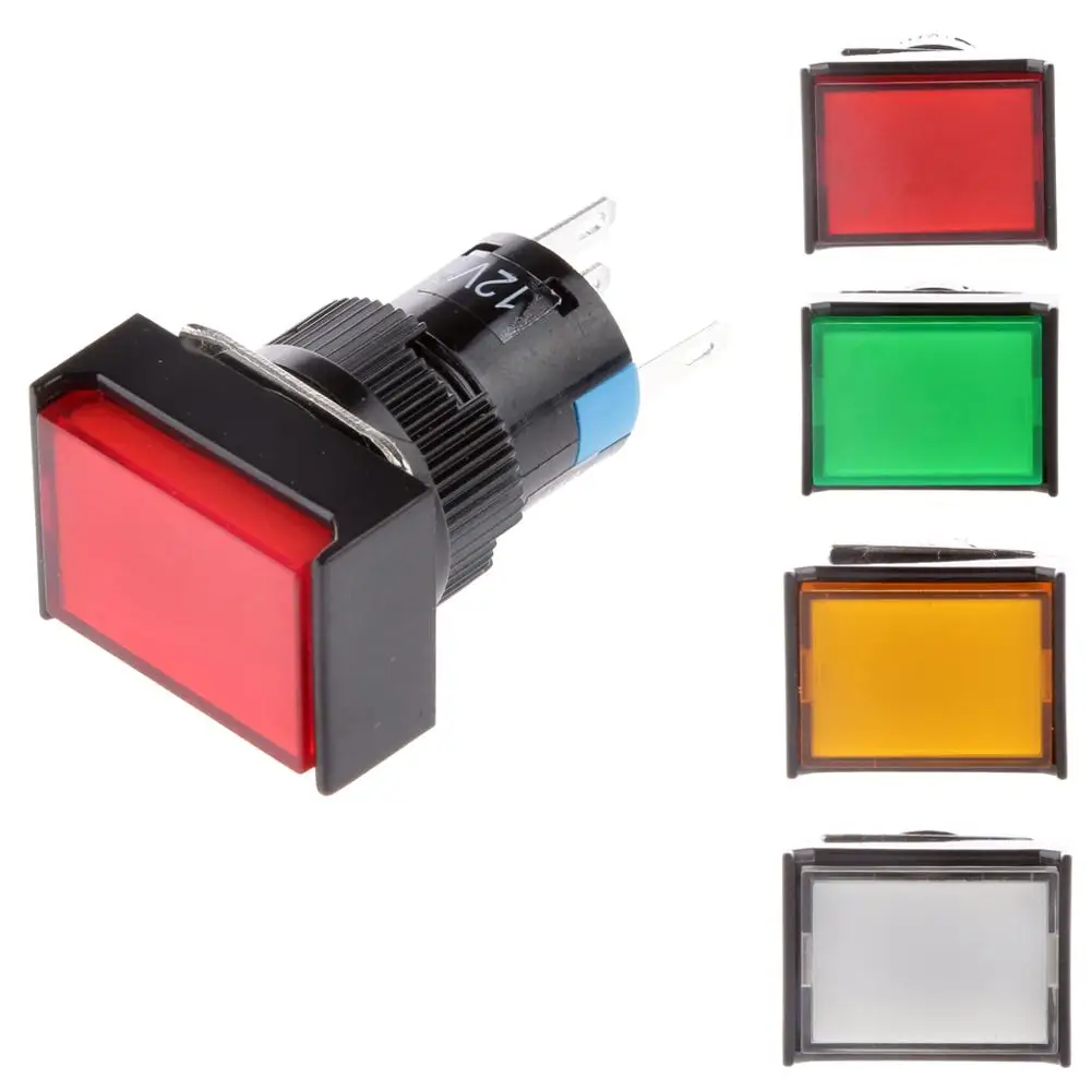 

12V DC Кнопка мгновенная самонастройка квадратный выключатель с светодиодный светильник зеленый светильник желтый белый