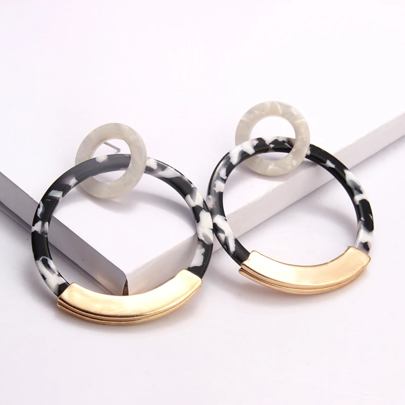 Cpop Fashion Double Round Gold Acrylic Earrings for Women Acetic Acid Exaggeration Elegant Leopard Dangle Resin Jewelry | Украшения и
