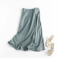 2021 summer high waist vintage women a line long skirt fashion pure color elegant midi length skirt faldas jupe femme saia