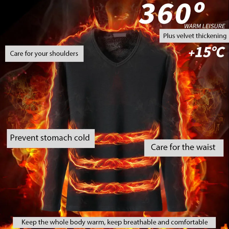 Autumn Winter Plus Velvet Thickening Mens Thermal Underwear Tops Long Sleeve Soft Warm T Shirt Casual V Neck Man Thermal Blouse