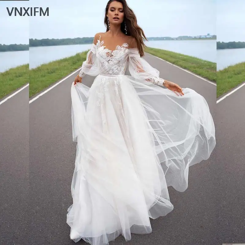 Женское свадебное платье из органзы винтажное фатиновое в стиле бохо с длинным