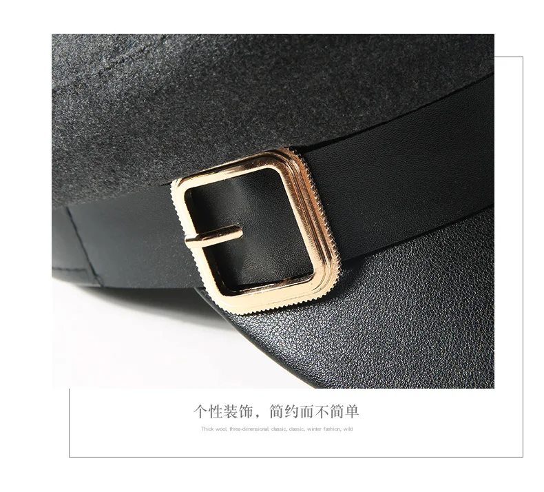 Military Hat Fashion PU Leather Spring Cotton Sailor Hat For Women Belt Buckle Black Grey Flat Top Beret Newsboy Cap Captain Cap