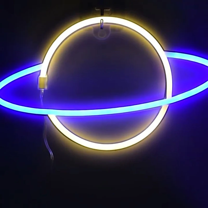 

LED Neon Light Elliptical Planet Shaped Sign Neon Strip Light Battery Powered Party Decorative Atmosphere Neon night light