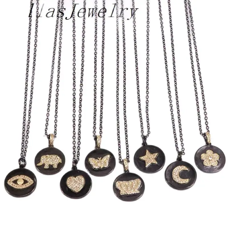 

10Pcs 2021 CZ Pave Butterfly Star Heart Eye Choker Necklace Statement Crystal Jewelry Black Gun Plated Chain Necklace For Women