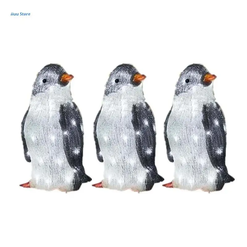 3 Pcs/Set Light-Up Penguin Christmas Decorations Glowing Brightening Holiday Ornaments with LED Mini Lights | Дом и сад