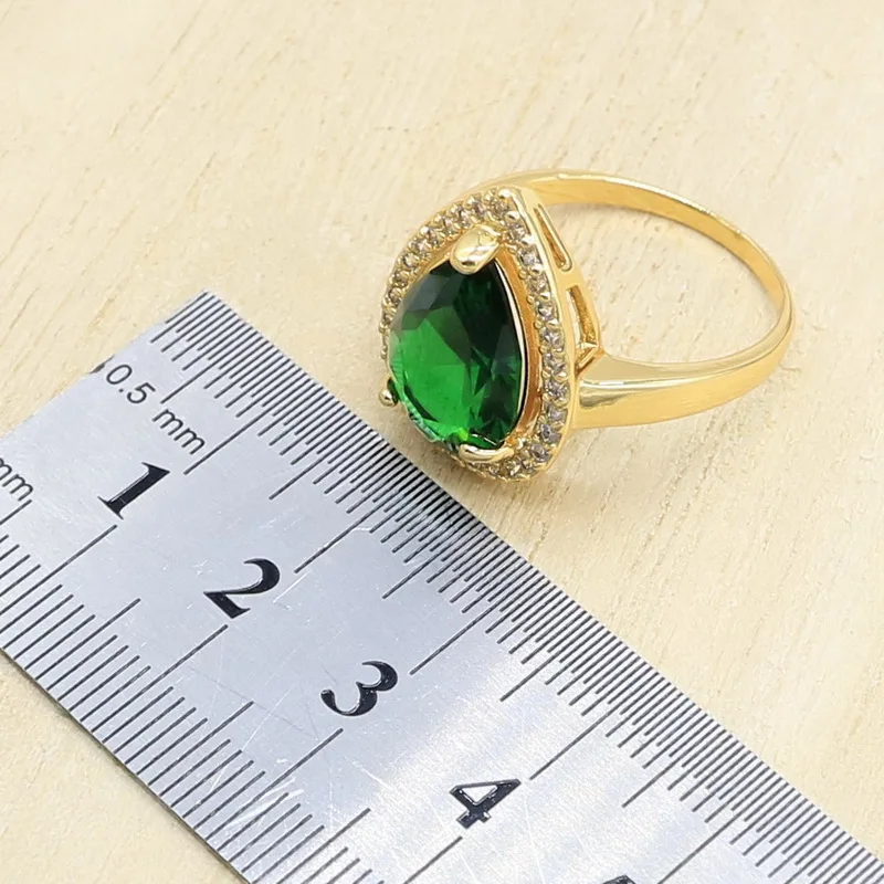 Набор украшений для женщин золотого цвета браслет с зеленым цирконием серьги