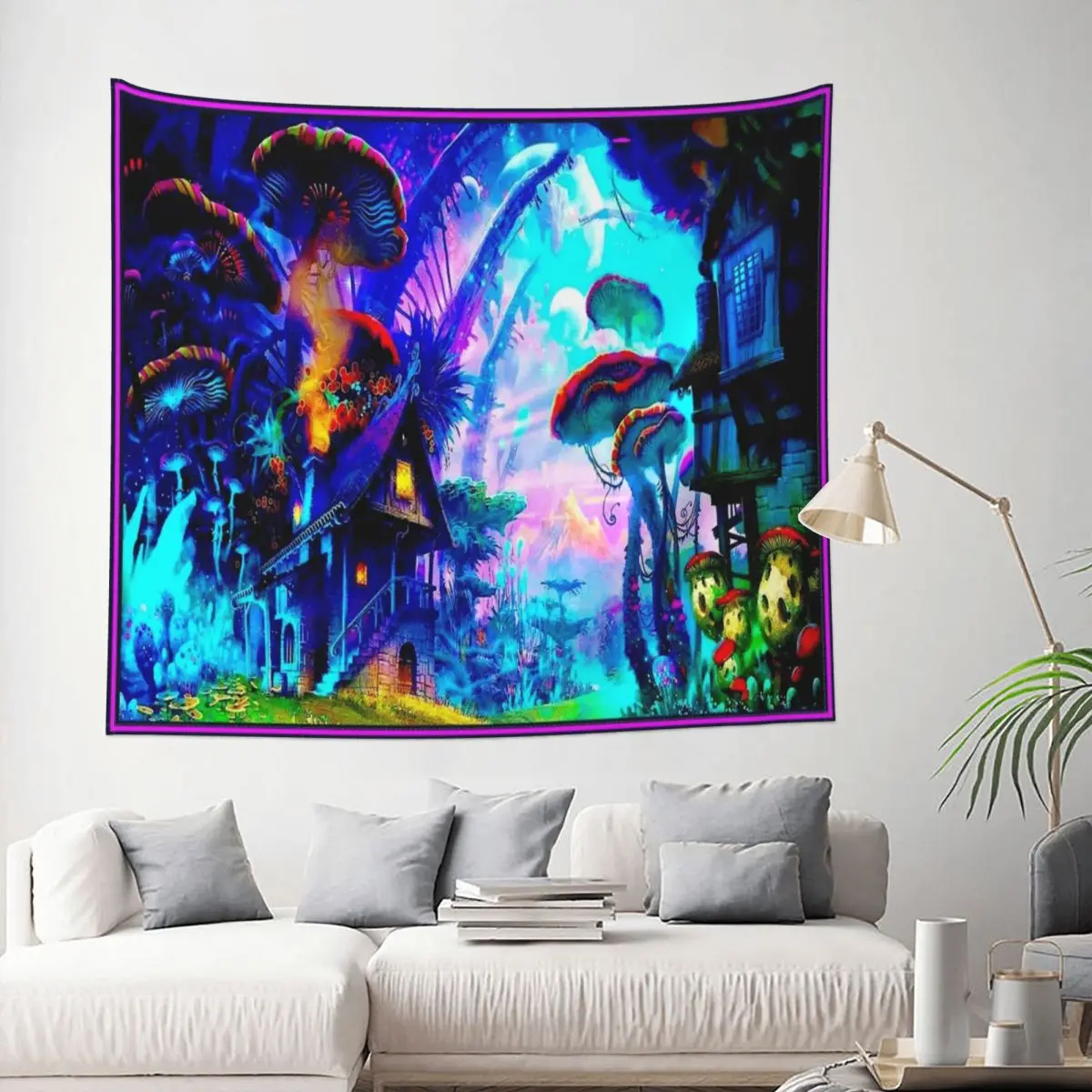 

MAGIC MUSHROOM Abstract Psychedelic Village Print Tapestry Forest Decoration Wall Room Home Decor Hanging Bedroom Kawaii Cute