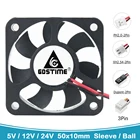 2 шт., Gdstime 5 В, 12 В, 24 В, 5010 дюйма, 5 см, 50x50x10 мм, 50 мм, 2-контактный 3-контактный бесколлекторный кулер Dupont DC, охлаждающий вентилятор, шариковыйгильзовый подшипник