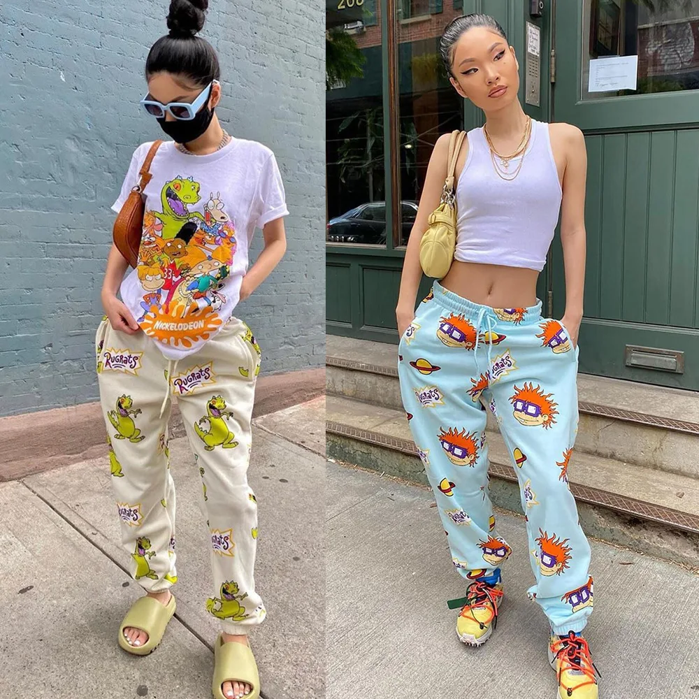 

2021 Cute Print Joggers Cargo Sweat Pants Women Winter Fall Clothes Female Streetwear Baggy High Waist Loose Trousers