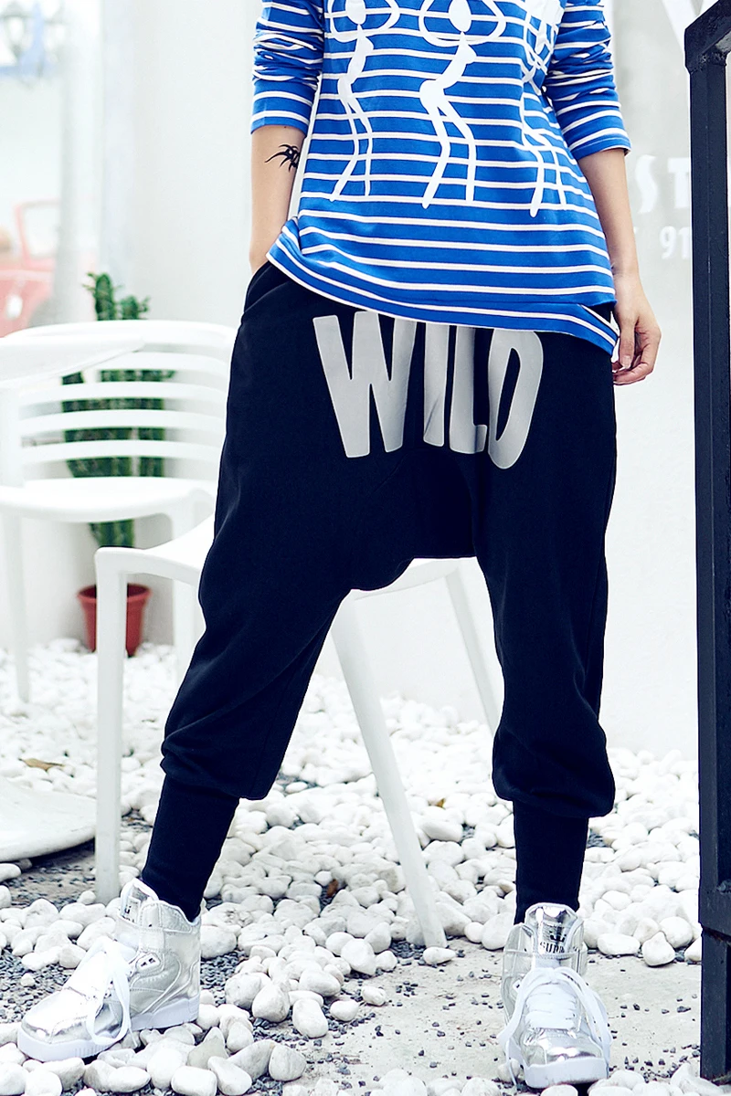 

Hip hop hanging pants tide letter big trousers reflective pattern casual pants street dance trousers women's thread trousers