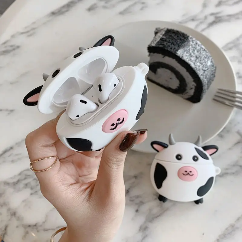 

Lovely Cow Pattern Soft Silicone Protective Case Shockproof Cover Skin Protector for airpods 1/2 Charging Box Accessories X3UA