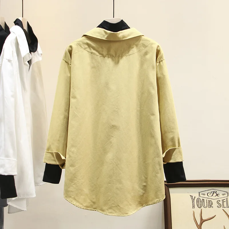 Turtleneck Blouse Women 2020 Spring Fashion Tops Plus Size Casual False two piece Long Sleeve Loose Female Shirt K1-0668 | Женская