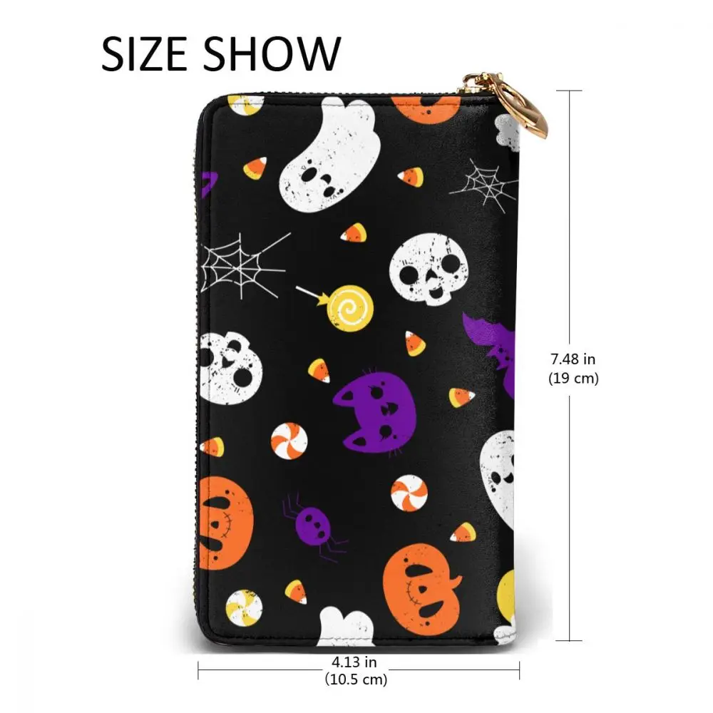 

Long Clutch Wallet Halloween Candy Ghost Large Capacity Leather Purse Zipper Pocket Card Holder for Woman Man