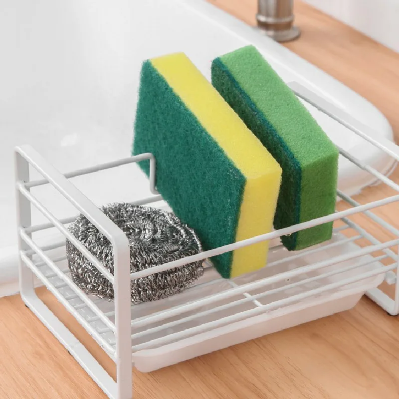 

Multifunction Wrought Iron Drain Rack With Tray White Kitchen Storage Rack Kitchen Sink Shelf Soap Sponge Drain Rack Organizer