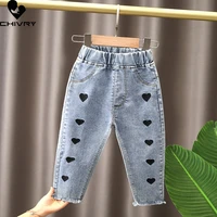 girls jeans spring autumn 2022 new baby girl casual cartoon flower embroidery denim long pants kids fashion jeans trousers