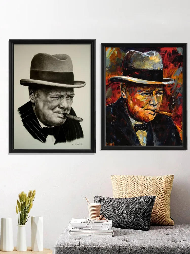 Черчилль Винстон портрет большой человек плакат искусство шелк фотокомната