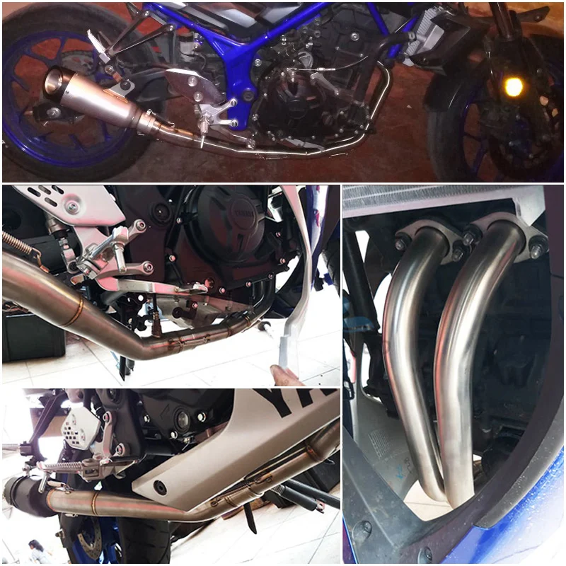 

Full Exhaust System Pipe Motorcycle Front Header Middle Link Pipe Slip On Muffler Tail Tip DB Killer For Yamaha YZF R3 R25 MT03