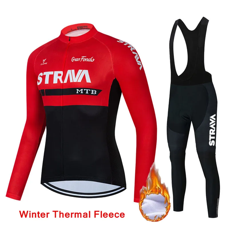 

2022 Strava Winter Cycling Jersey Set Men Fleece Racing Bike Cycling Suit Mountian Bicycle Ropa Ciclismo Warm Cycling Clothing