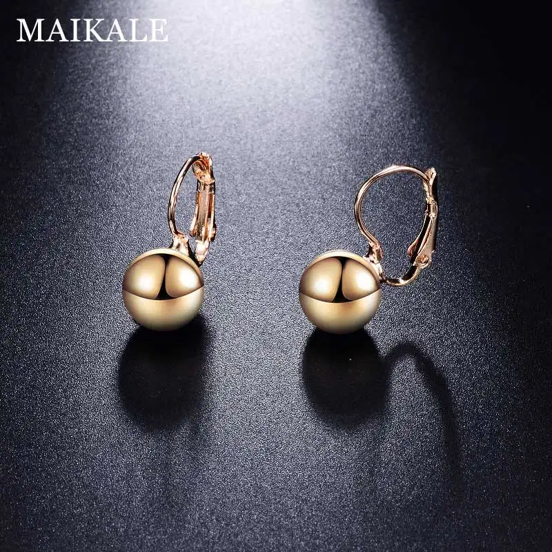 10mmgold MAIKALE серьги-гвоздики с шариками медные матовые гладкие золотые серебряные популярные круглые корейские серьги для женщин модные ювелирные изделия подарки - Окраска металла: 10mmgold