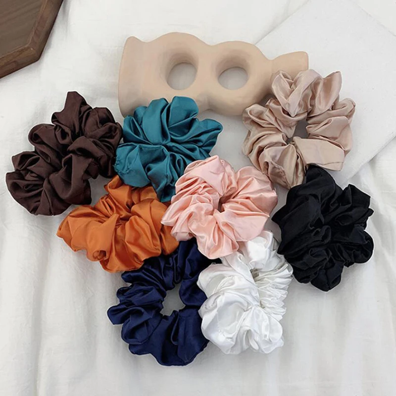 

1PC Satin Silk Solid Color Scrunchies Elastic Hair Bands 2021 New Women Girls Hair Accessories Ponytail Holder Hair Ties Rope