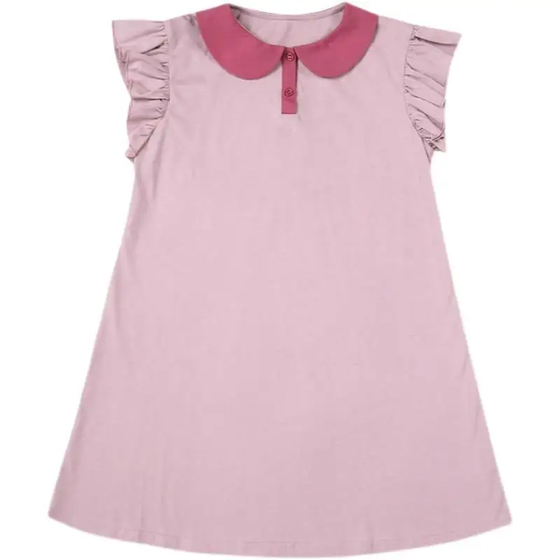 

Summer Polo Dress For Girls Children Turndown Collar Pleated Ruffles Sleeve Straight Dresses Kids Casual Sport Clothing 4-12 Y