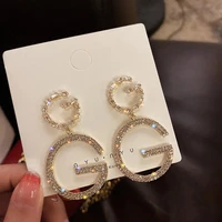 new inlaid rhinestone big g letter geometric exaggerated tassel pendant pearl earring trend female jewelry accessories