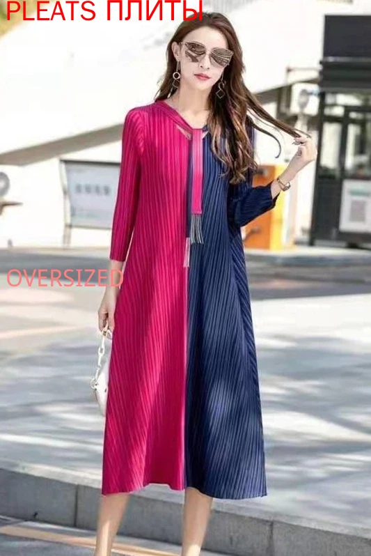 

French Niche Dress 2021 Early Spring New Miyake Folds Were Thin Plus Size Dress Women Pleats Vestido